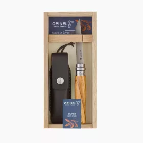   Opinel Tradition Luxe No.08 (S) zsebkés, oliva, bőr tokkal, díszdobozban (0-001004)