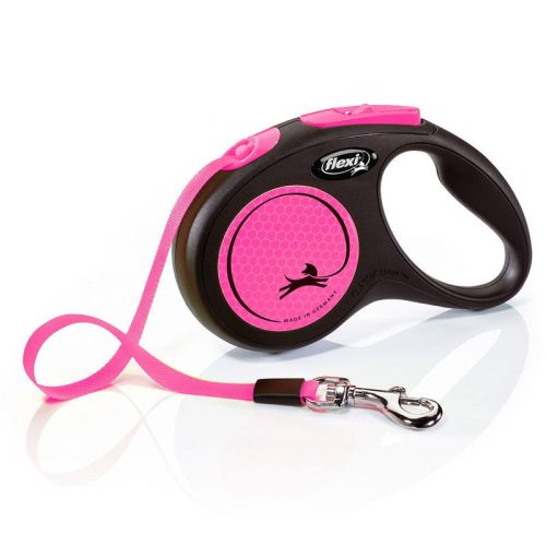 Flexi Neon S Tape Pink 5 m 15 kg szalagos automata póráz - fényvisszaverő (032022)