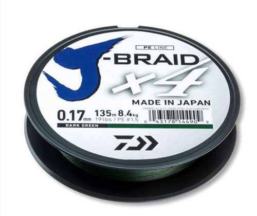 Daiwa J-Braid X4E 0,33mm 135m fonott zsinór (12741-033) Sötétzöld