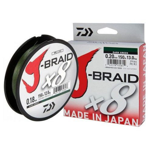 Daiwa J-Braid X8 Dark Green 8 Braid 150m 0,13mm fonott zsinór (12751-013)