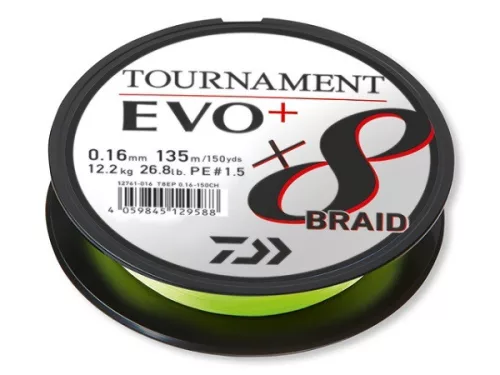 Daiwa Tournament X8 Braid Evo+ Ch Chartreuse 135m 0,208mm 18kg fonott zsinór (12761-020)