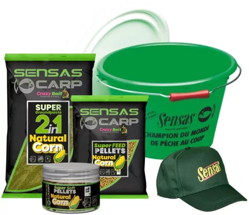 Sensas Carp Paste Pellets Corn Set - 15L Bucket + Super Groundbait + Feed- + SoftPellet +Cap - vödrös szett (73717)