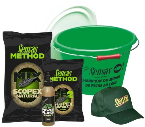 Sensas Method Mix Scopex Set - 15L Bucket + Groundbait + Pellet +Aroma + Cap - vödrös szett  (73718)