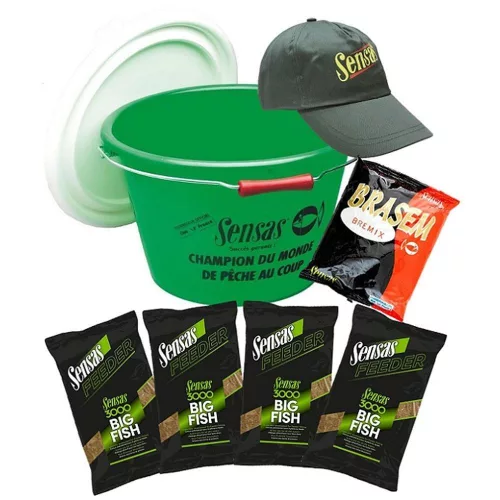 Sensas 3000 Feeder Big Fish Set - 15L Bucket + 4x Big Fissh Groundbait + Brasem por+ Cap - vödrös feeder szett (73721)