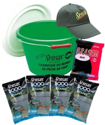 Sensas 3000 Etang Set - 15L Bucket + 4xFeeder Groundbait + Aroma + Cap - vödrös szett tavakra (73723)