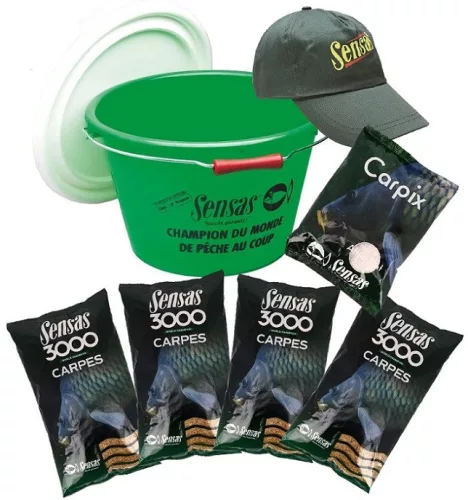 Sensas 3000 Carpes Set - 15L Bucket + 4xCarpes Groundbait + Aromapor+ Cap - vödrös pontyozó szett (73724)