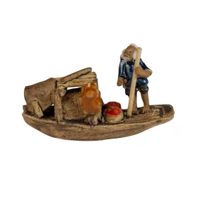   Kis méretű kerámia figura - Csónakos álló halász evezővel 10cm  (74180-901)