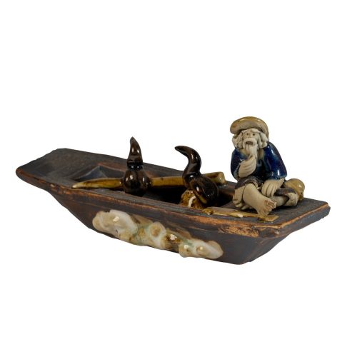 Közepes méretű kerámia figura - Csónakos ülő halász 13cm  (74180-923)