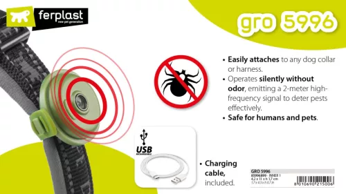 Ferplast Ultrasonic Tick & Flea Repeller GRO 5996 kullancs és bolhariasztó, nyakörvre (85996899)