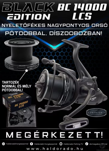 by Döme BLACK EDITION BC 14000 LCS nyeletőfékes nagypontyos orsó pótdobbal, díszdobozban (BC38839) + táska