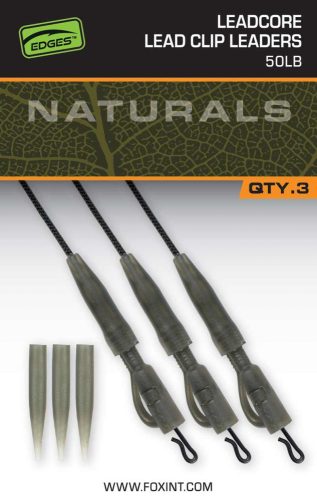 Fox EDGES™ Naturals Leadcore Power Grip Lead Clip Leaders szerelék 50lb 3db szett (CAC852)