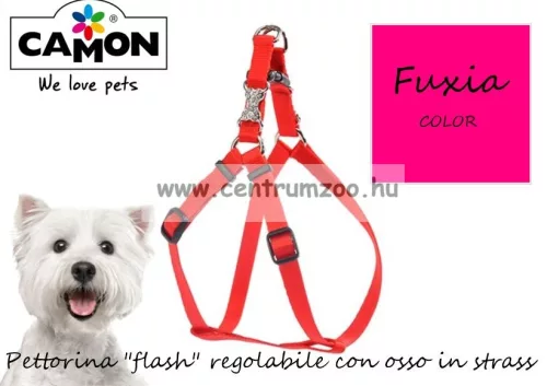 Camon Pettorina "Flash" Regolabile Con Osso In Strass -  Fuxia Kutyahám 10Mm (Dc090/F)