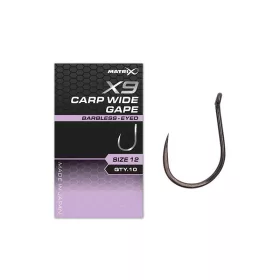   Fox Matrix X9 - Carp Wide Gape Barbless Eyed 10 Hooks szakáll nélküli horog 10db (GHK199)