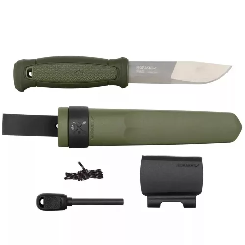 Morakniv® Mora Kansbol Green kés, tokkal + Survival Kit tűzgyújtó szett  (M-13912)