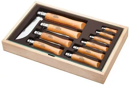 Opinel Tradition Carbon (C) 10db-os zsebkés gyűjtemény, bükk, fa dobozban (O-183102)
