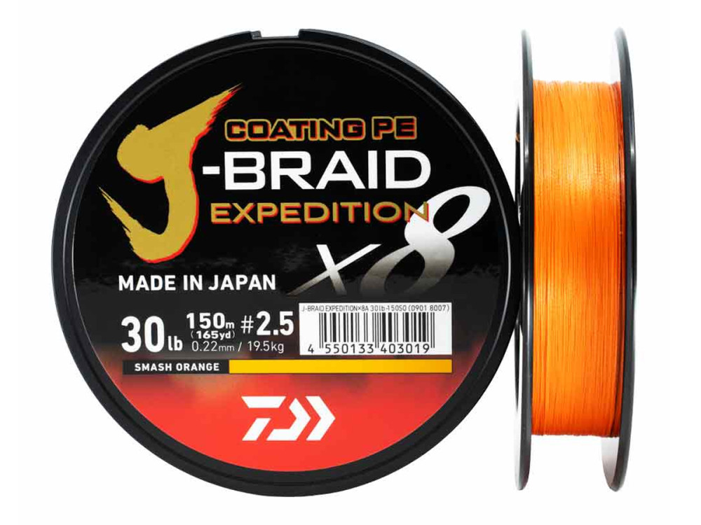 Image of DAIWA J Braid Expedition X8E Braided Cord 300m 0,24mm 22kg fonott zsinór Smash Orange (12550-124)