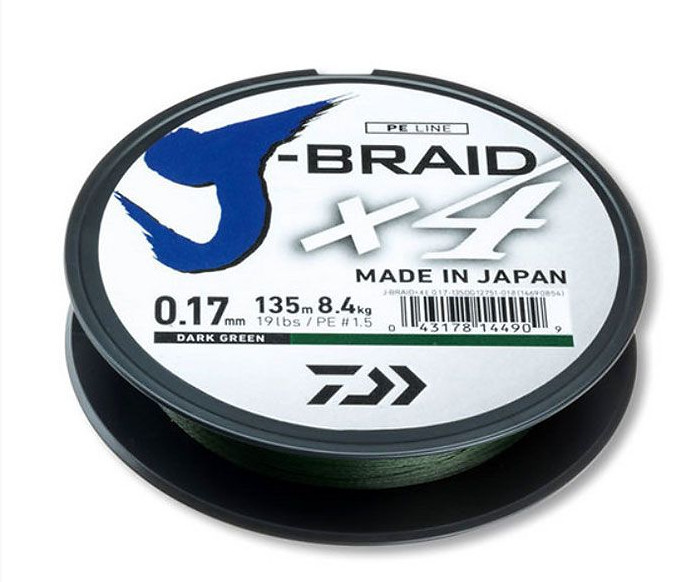 Image of Daiwa J-Braid X4E 0,07mm 135m fonott zsinór (12741-007) Sötétzöld