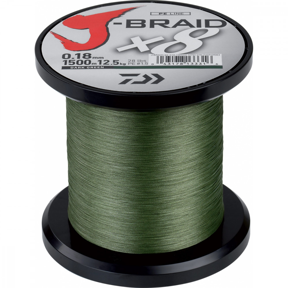 Image of Daiwa J-Braid X8 Dark Green 8 Braid 1500m 0,42mm fonott zsinór (12751-242)