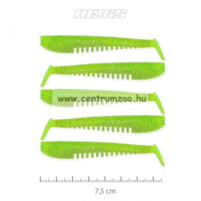 Image of Nevis Impulse Shad 7.5cm 5db gumihal (9721-842) Neonzöld Csillám