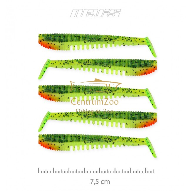 Image of Nevis Impulse Shad 7.5cm 5db gumihal (9721-846) Zöld Narancs Flitter