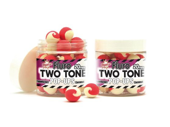 Image of Dynamite Baits Fluro Pop-Up Two Tone Strawberry &amp; Coconut lebegő bojli 15mm (DY593)