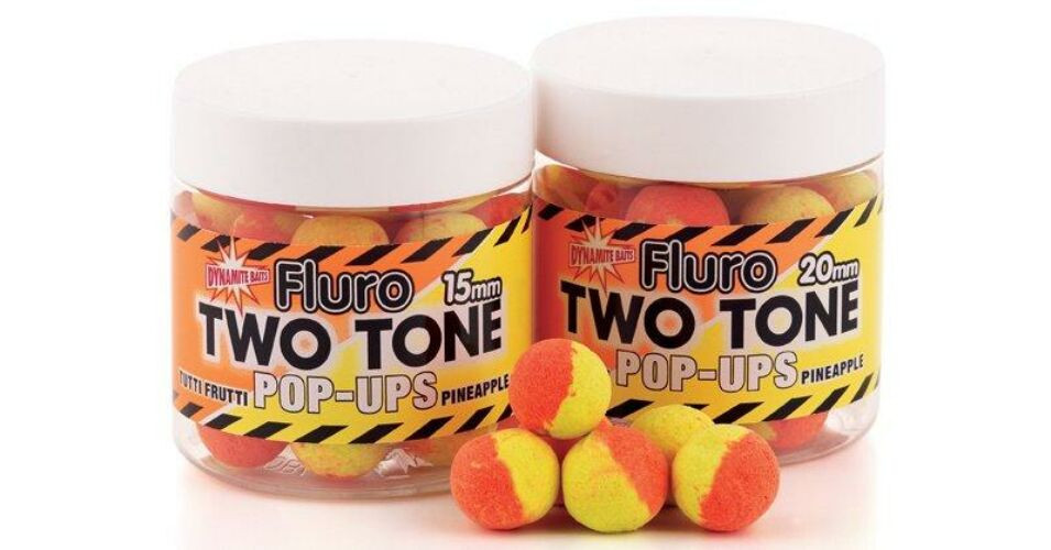 Image of Dynamite Baits Fluro Pop-Up Two Tone Tutti Frutti &amp; Pineapple bojli 15mm (DY595)