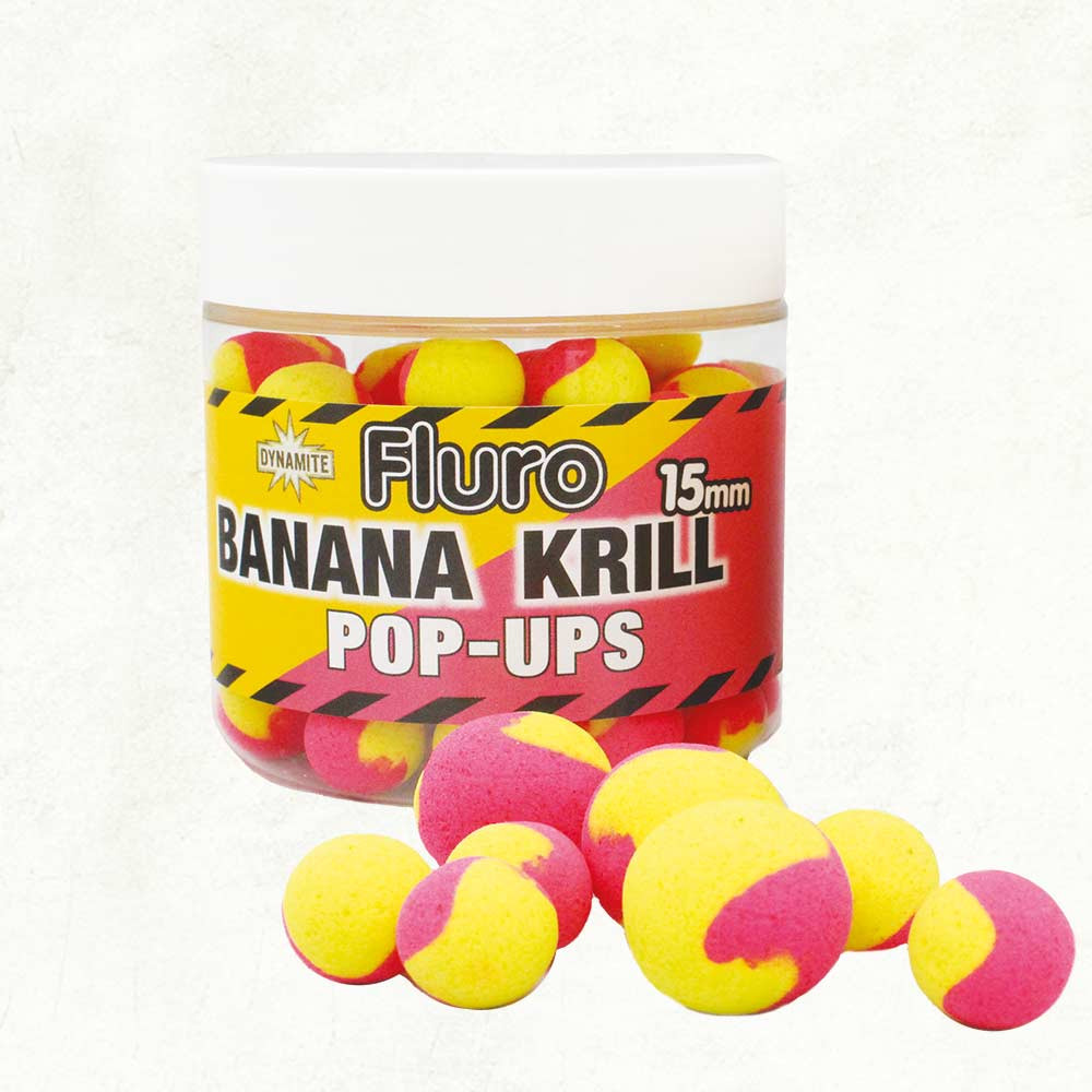 Image of Dynamite Baits Pop-Up Krill &amp; Banana Fluro Two Tone Pop-Ups 15mm (DY605)