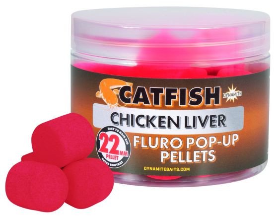Image of Dynamite Baits Chicken Liver Fluro Pop-Ups Catfish Pellet 22mm (ADY040868)