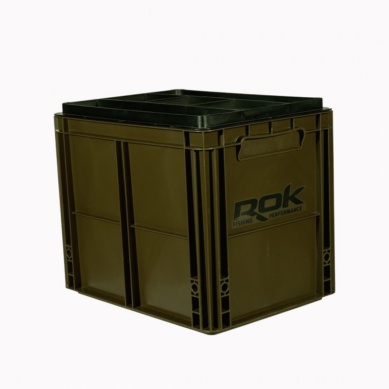 Image of Rok Fishing Performance - Rok Crate 433 GreenBrown+ Cover - rekesz tetővel 40x30x32cm