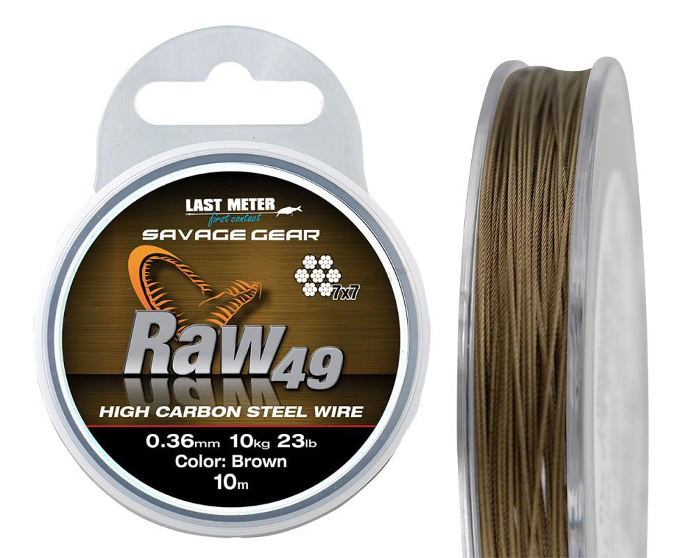 Image of Savage Gear Raw49 0.45mm 16kg 35lb Uncoated Brown 10m harapásálló előke (SVS54893) Köthető, Krimpelhető